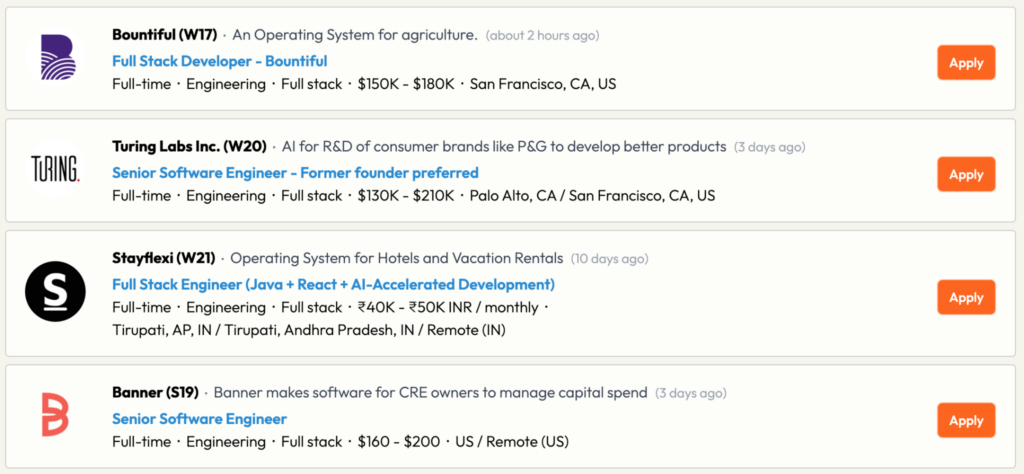 Y Combinator Jobs job board