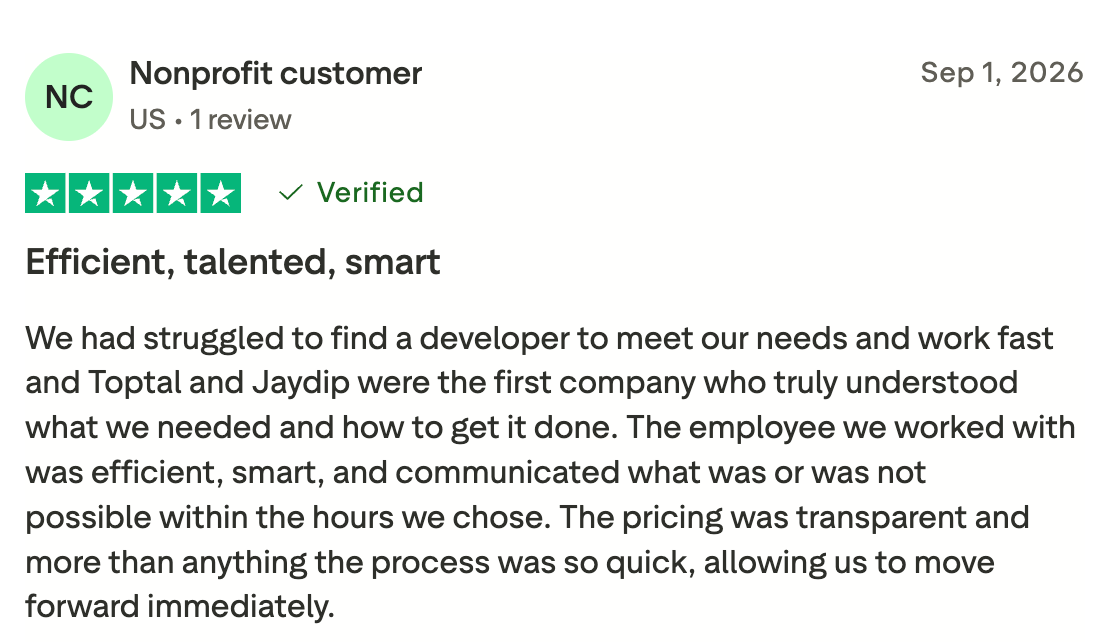 Toptal 5-star review