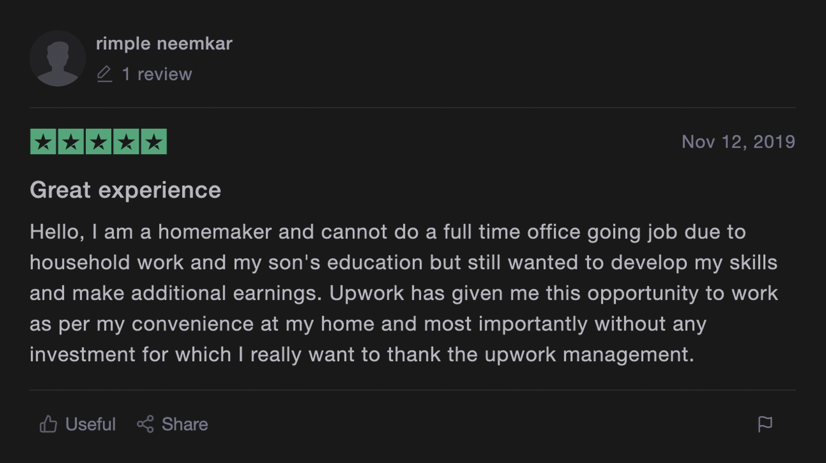 Upwork review from real customer 1