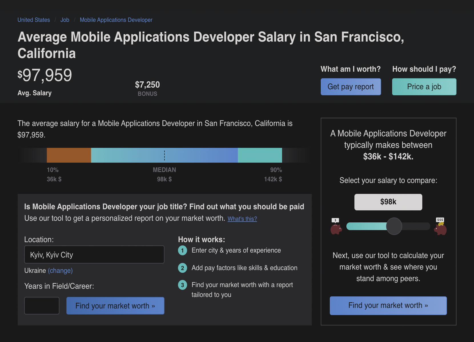 mobila application developer salary in SF