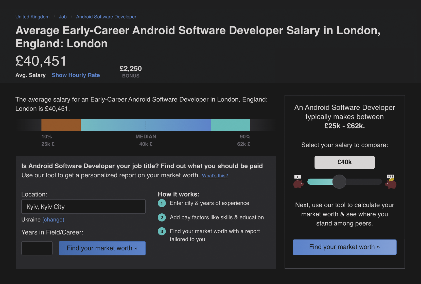 Early-career Android developer salary in London