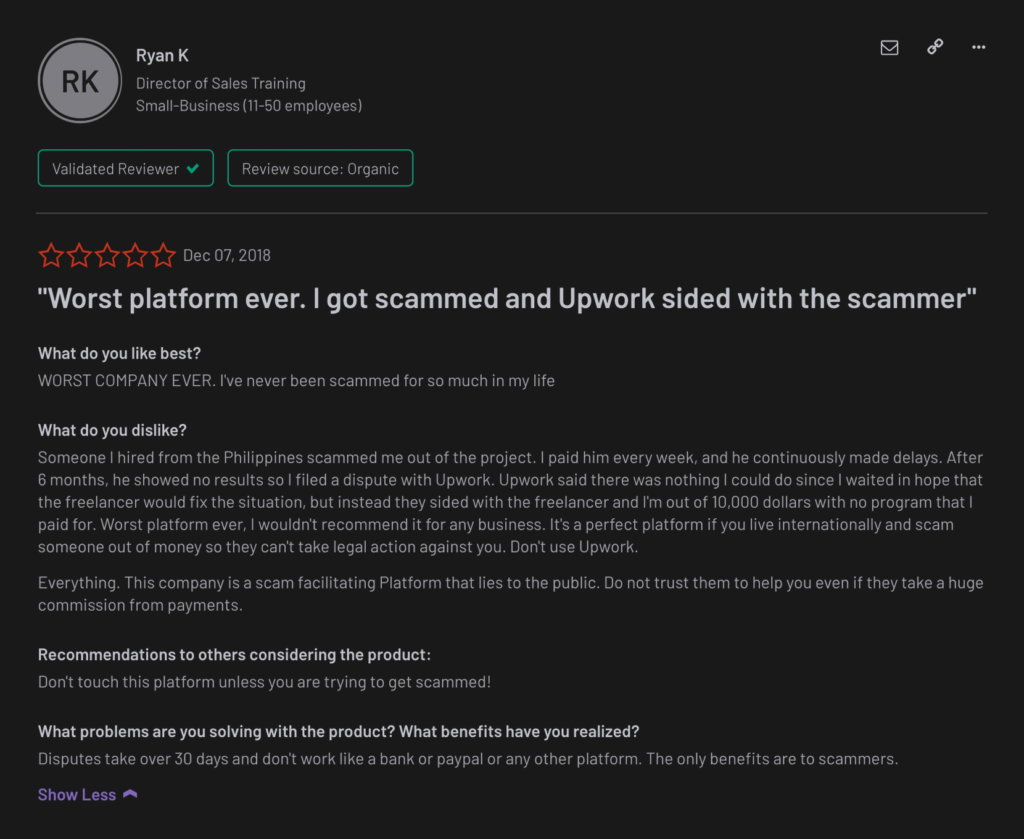 Upwork review from real customer 11
