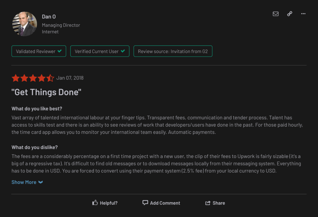 Upwork review from real customer 7
