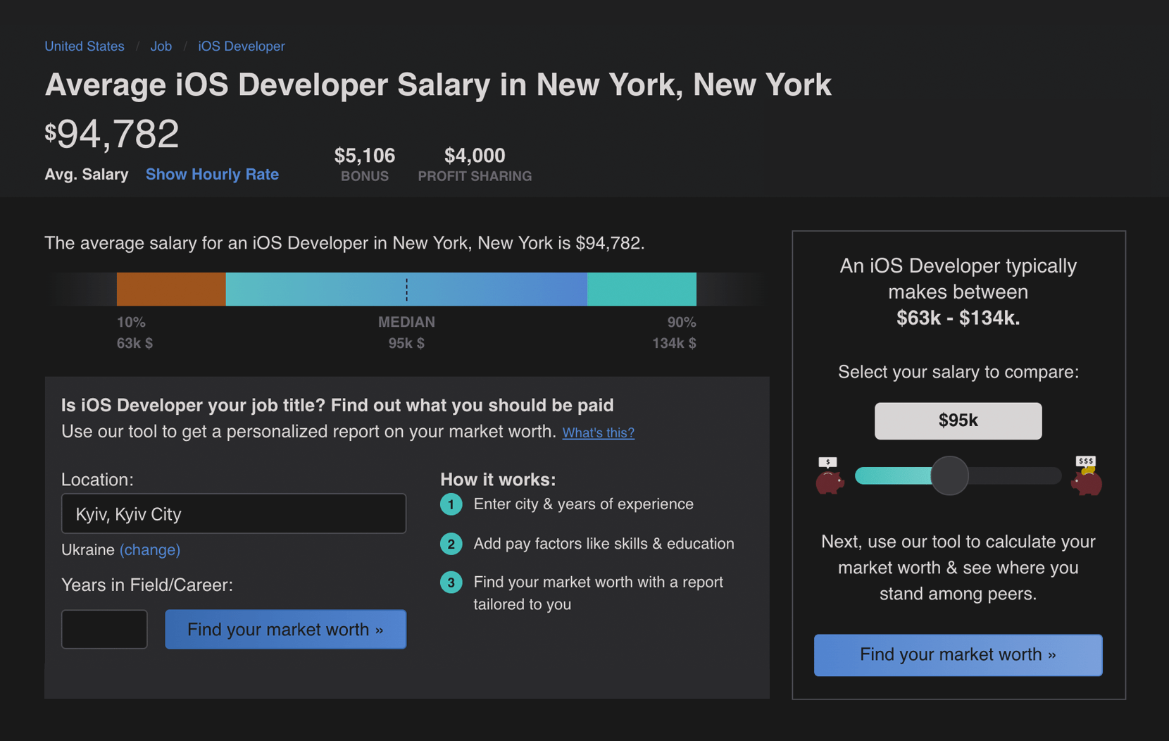 yearly salary for ios developers in New york
