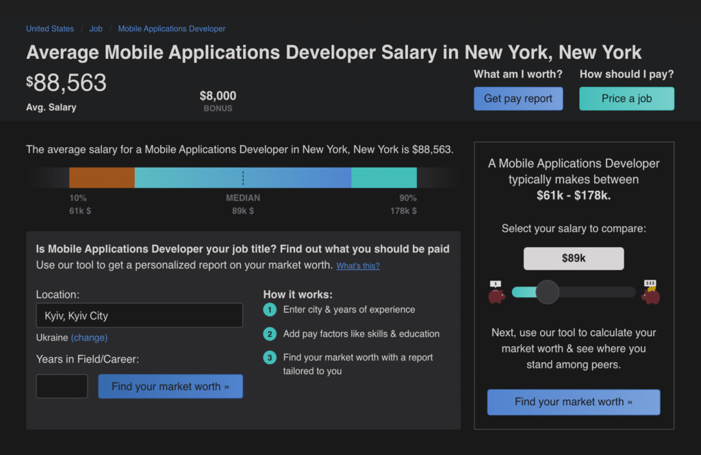 mobile application developer salary in NY