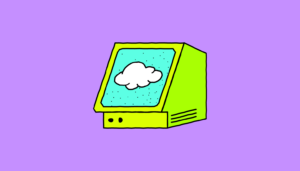 An illustration of a cloud inside of a desktop computer.