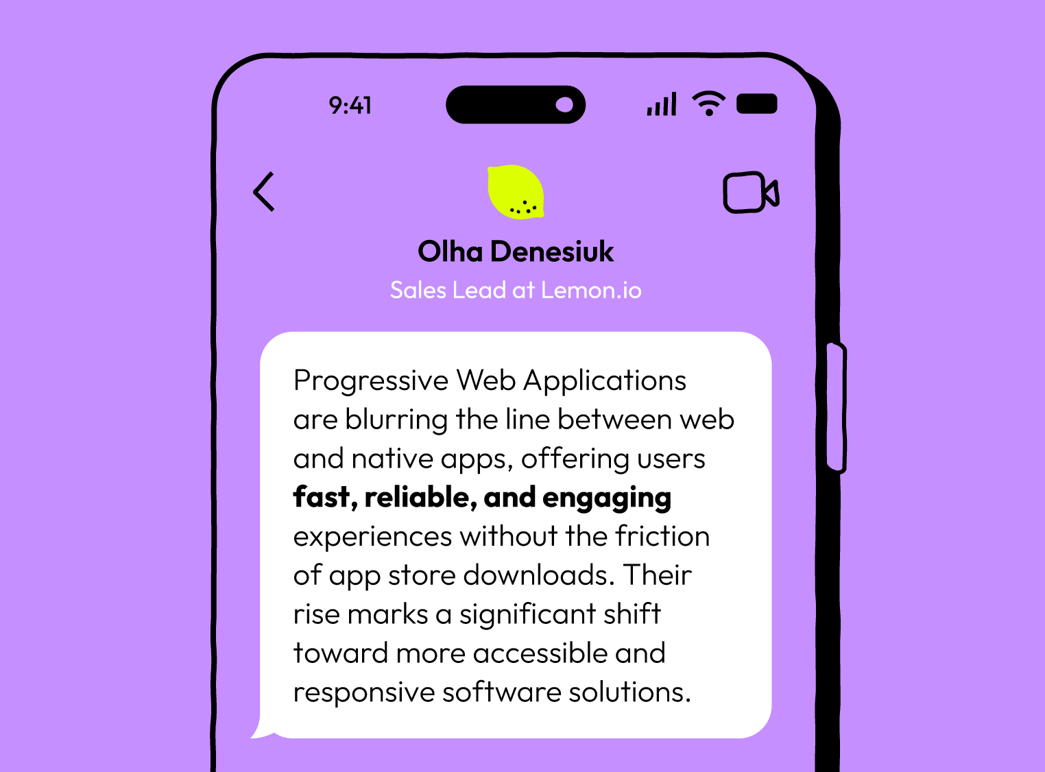Illustration of a smartphone screen showing a quote about the benefits of PWAs.