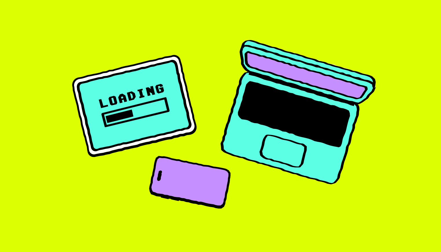 Desktop, laptop, and phone screens displaying modern software development trends and user interfaces.
