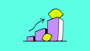 An image of a bar chart with rising bars, topped with a lemon, symbolizing growth in the software engineering job market.