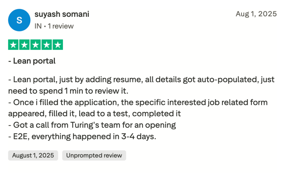Turing.com positive review