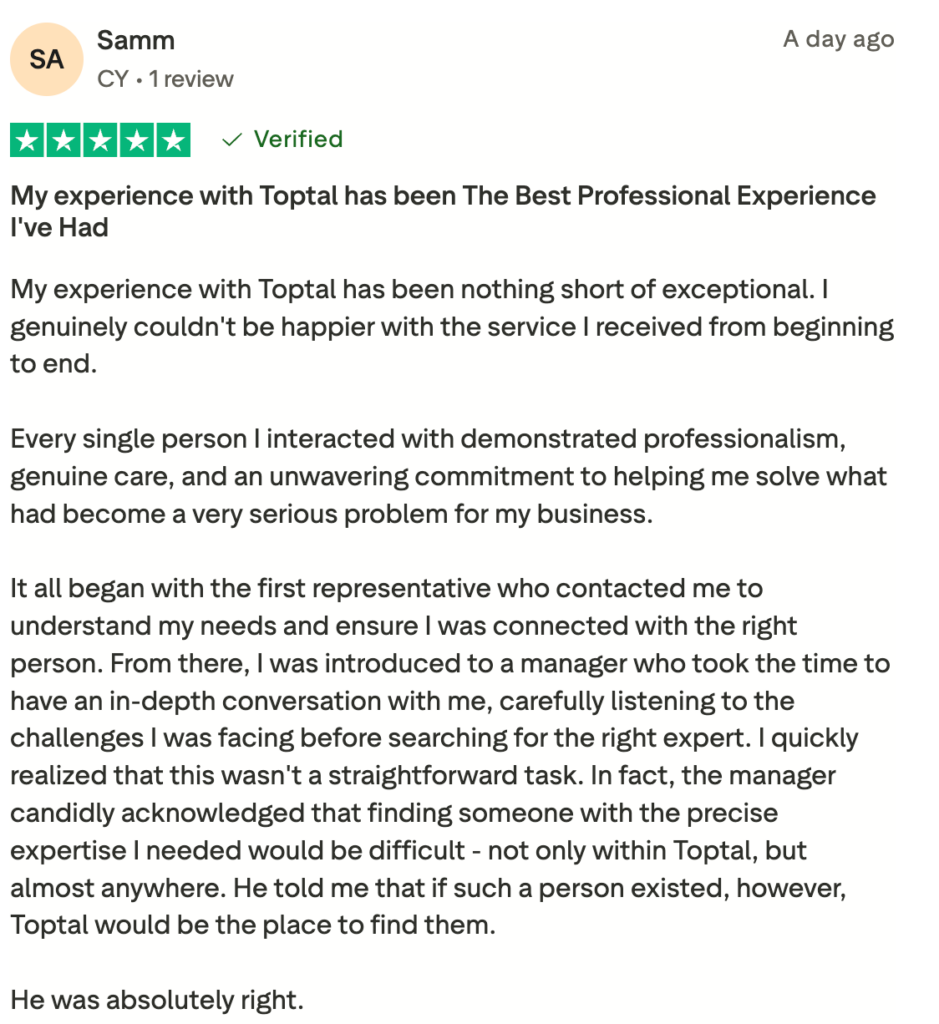 Toptal positive review