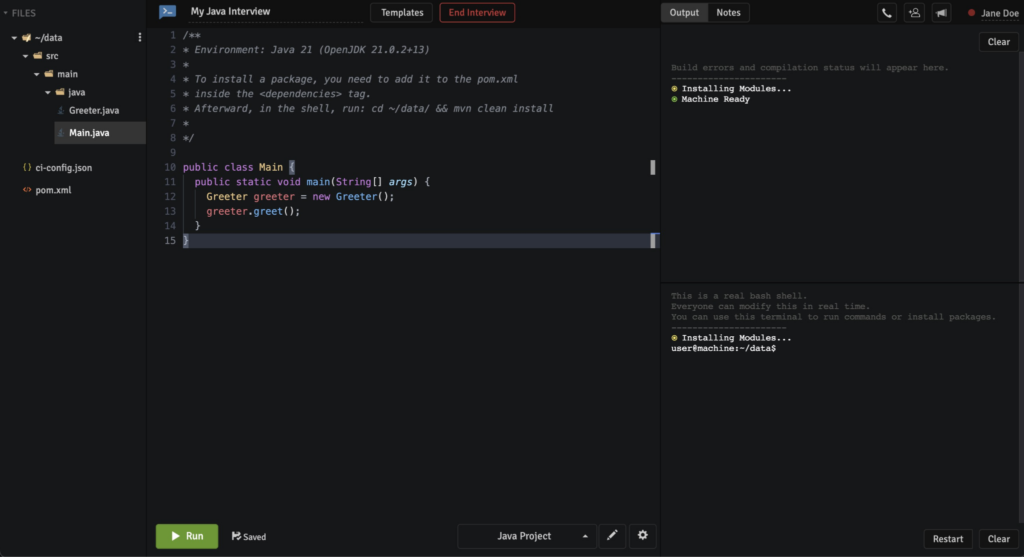 Codeinterview.io interface