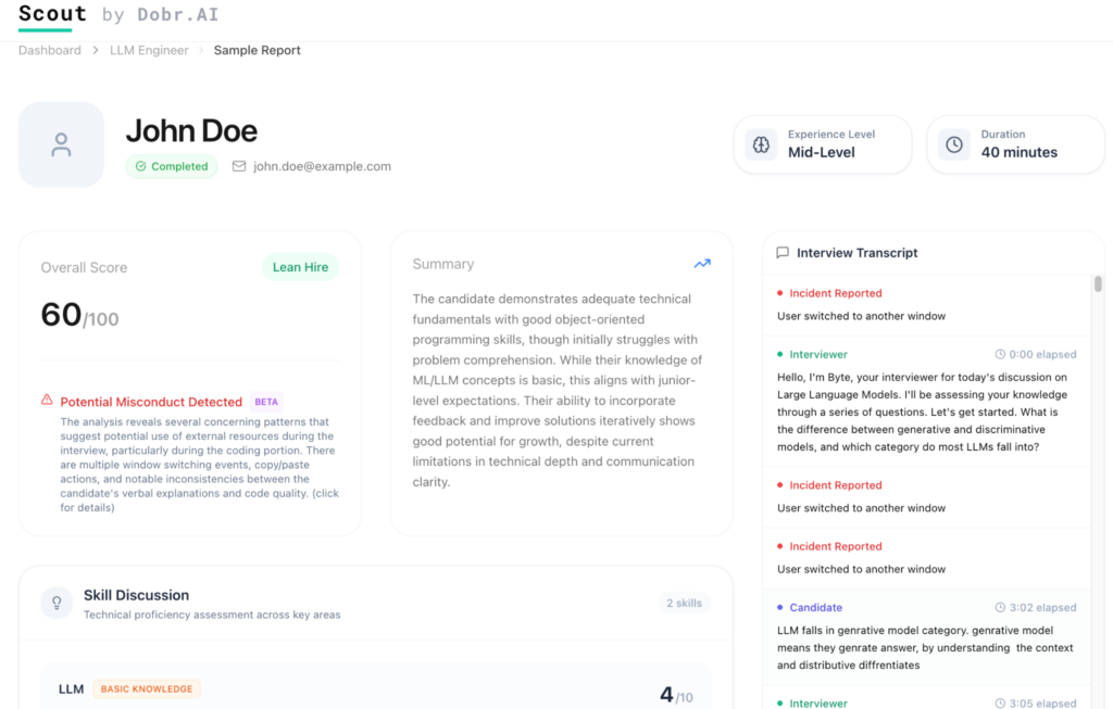 Dobr.ai interface