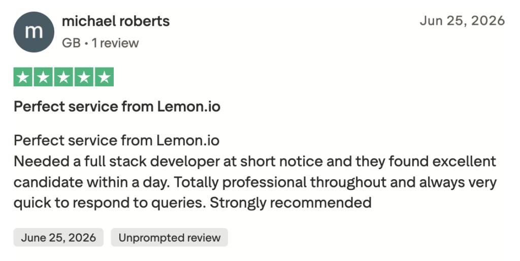 Lemon.io TrustPilot review