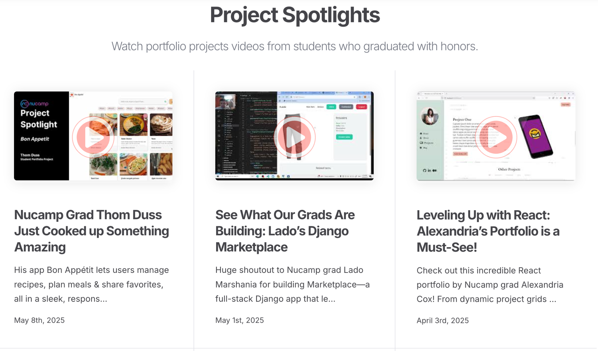 Project highlights of the Nucamp's grads